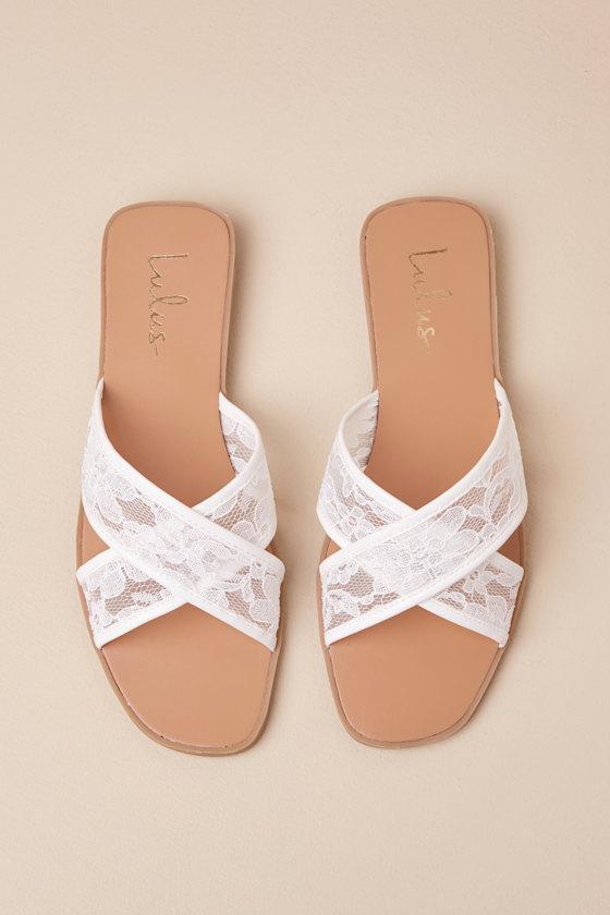 Anicka White Floral Lace Slide Sandals Product Image