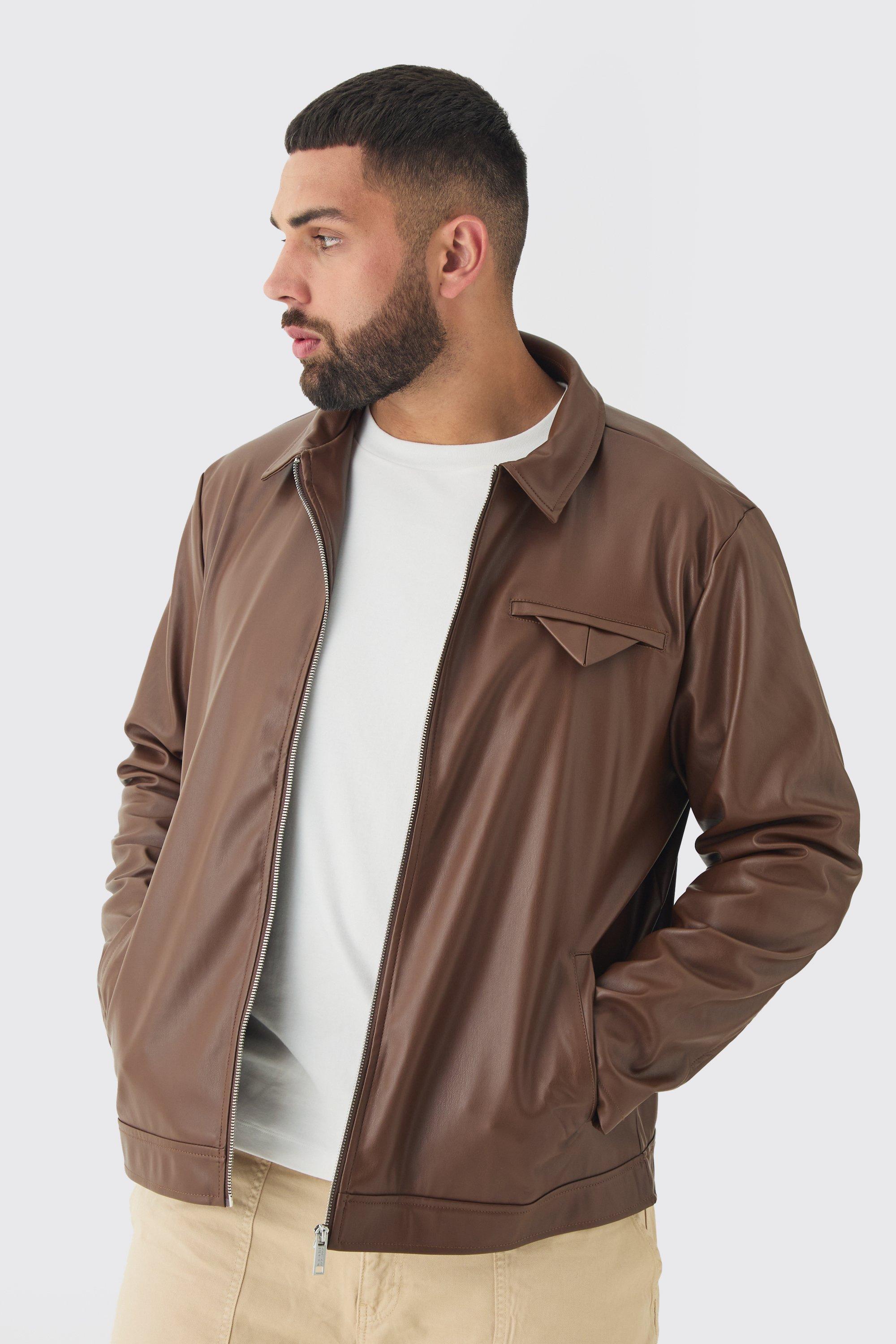 Plus PU Lined Harrington Jacket | boohooMAN USA Product Image