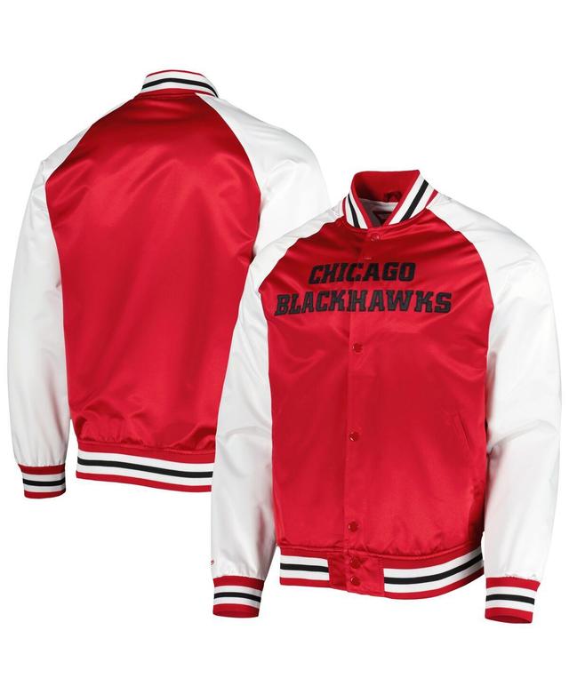 Mens Mitchell & Ness /White Chicago Blackhawks Primetime Raglan Satin Full-Snap Jacket Product Image