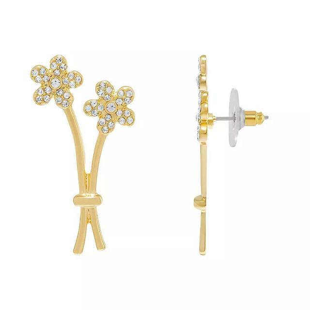 Emberly Polished Pave Cubic Zirconia Double Flower Stud Earrings, Womens, Yellow Product Image