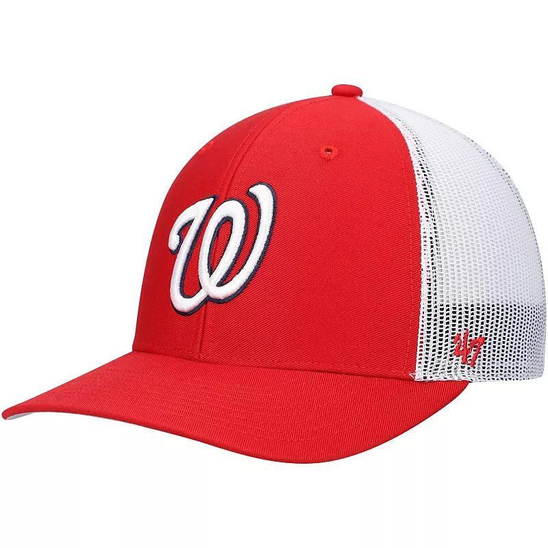 Mens 47 /White Washington Nationals Primary Logo Trucker Snapback Hat Product Image