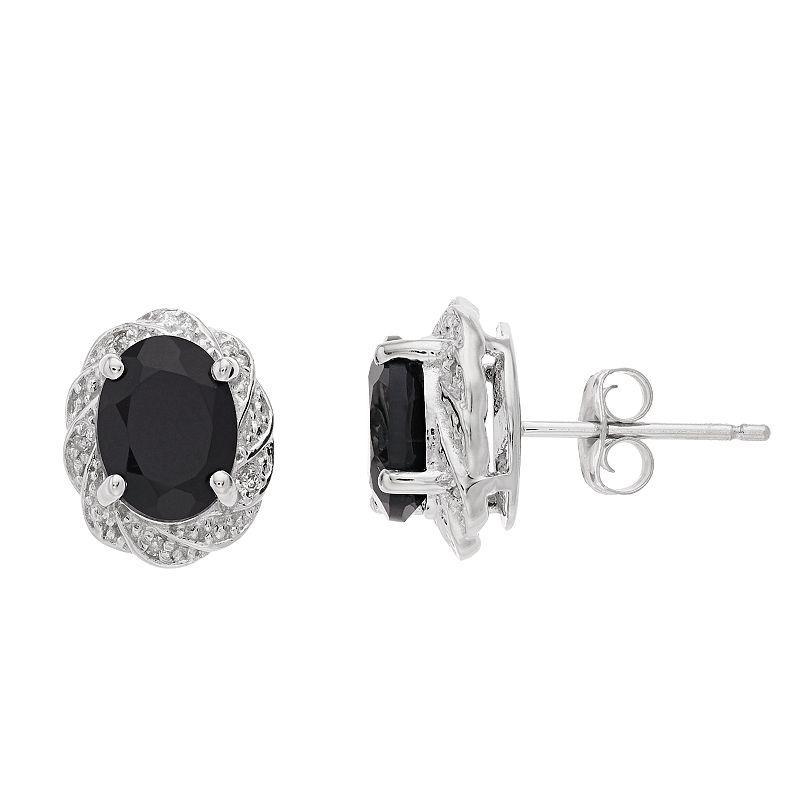 Gemminded Onyx & Diamond Accent Silver-Tone Stud Earrings, Womens, Sterling Product Image