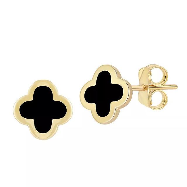 LUMINOR GOLD 14k Gold Enamel Clover Stud Earrings, Womens Product Image