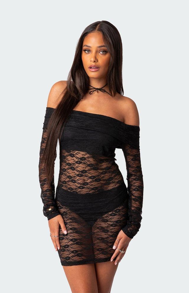 Edikted Women's Halle Sheer Lace Mini Dress Product Image