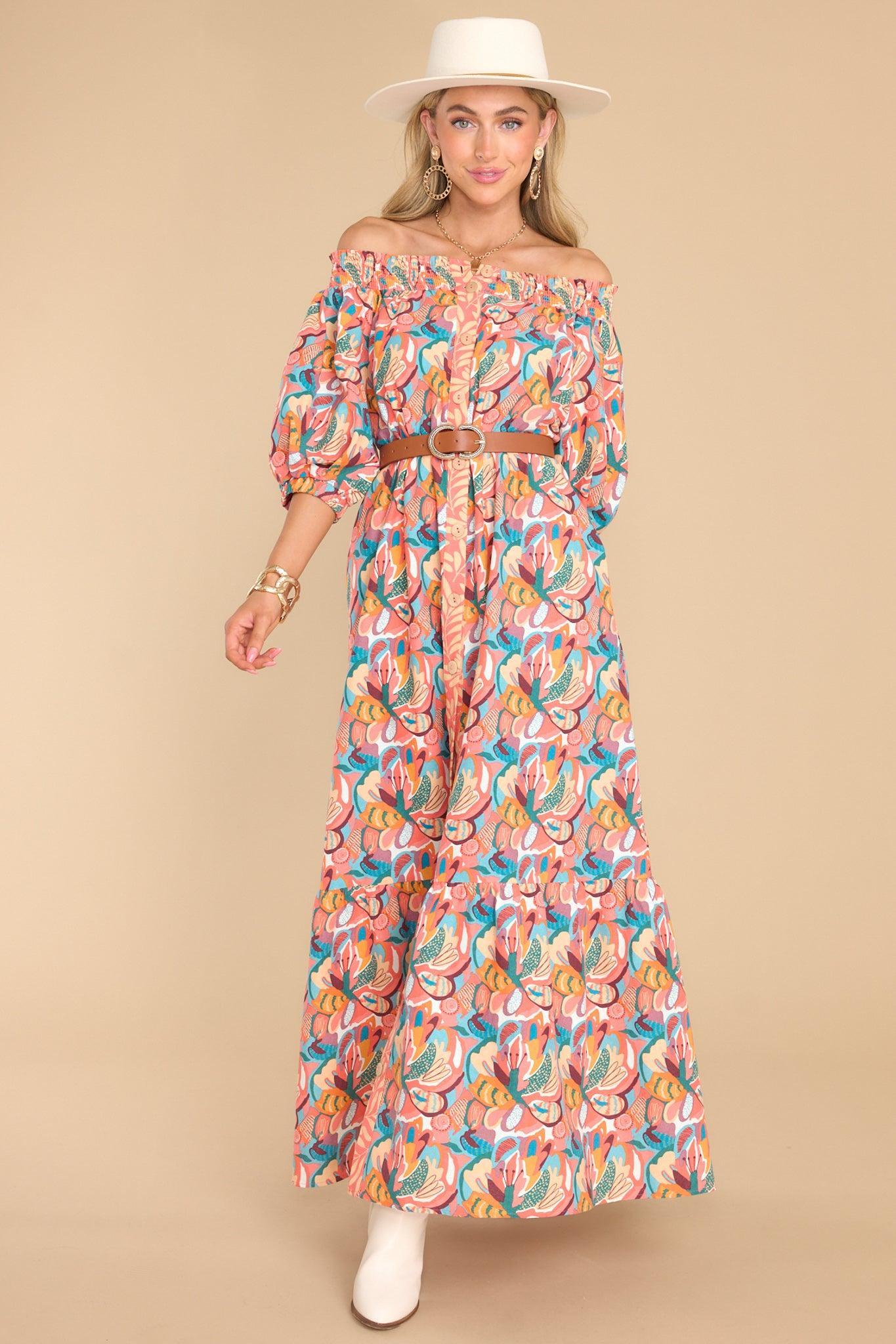 Aura Good Flows To Me Coral Floral Print Maxi Dress Product Image