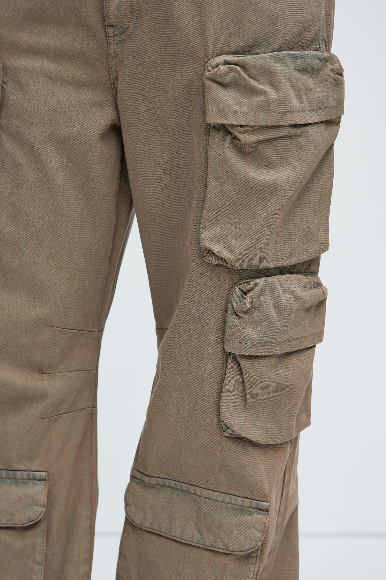 Marky Wide Leg Cargo Jeans - Grey Mineral Wash Product Image