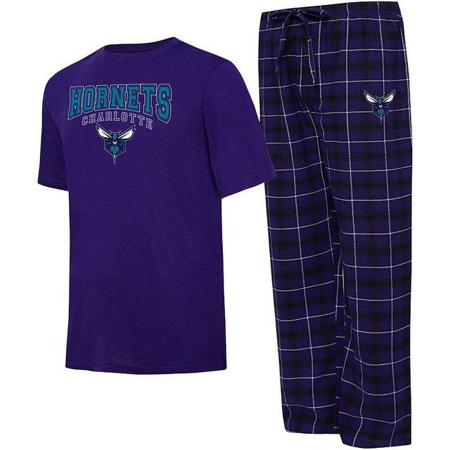 Mens College Concepts Purple/Black Charlotte Hornets Arctic T-Shirt & Pajama Pants Sleep Set Product Image