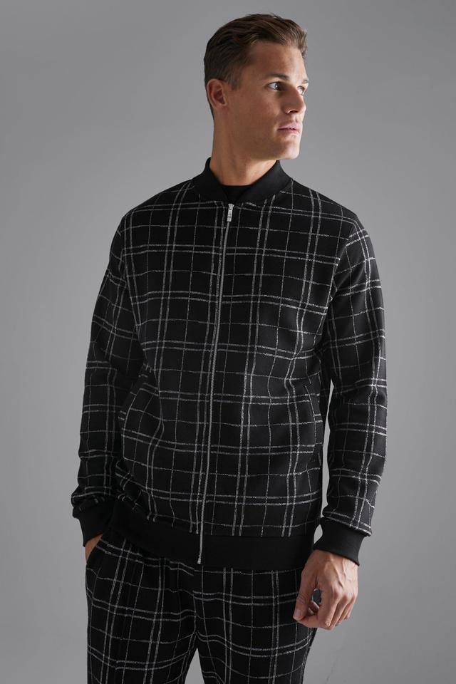 Tall Smart Check Bomber Jacket | boohooMAN USA Product Image