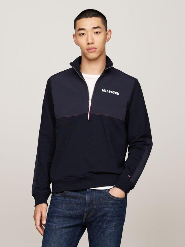 Tommy Hilfiger Men's Monotype Mixed Media Half-Zip Sweatshirt Product Image