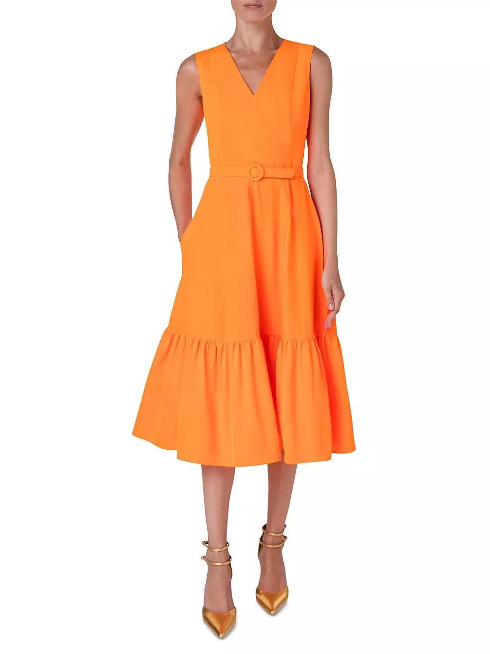 Cotton-Blend V-Neck Midi-Dress Product Image