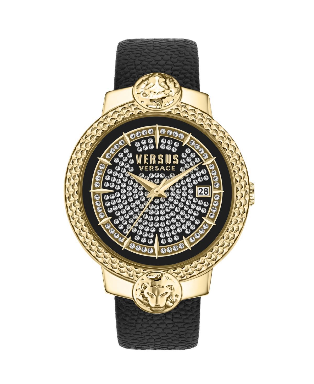 Versus Versace Womens Watch 3 Hand Date Quartz Mouffetard Crystal Dial Black Leather Strap Watch 38mm Product Image