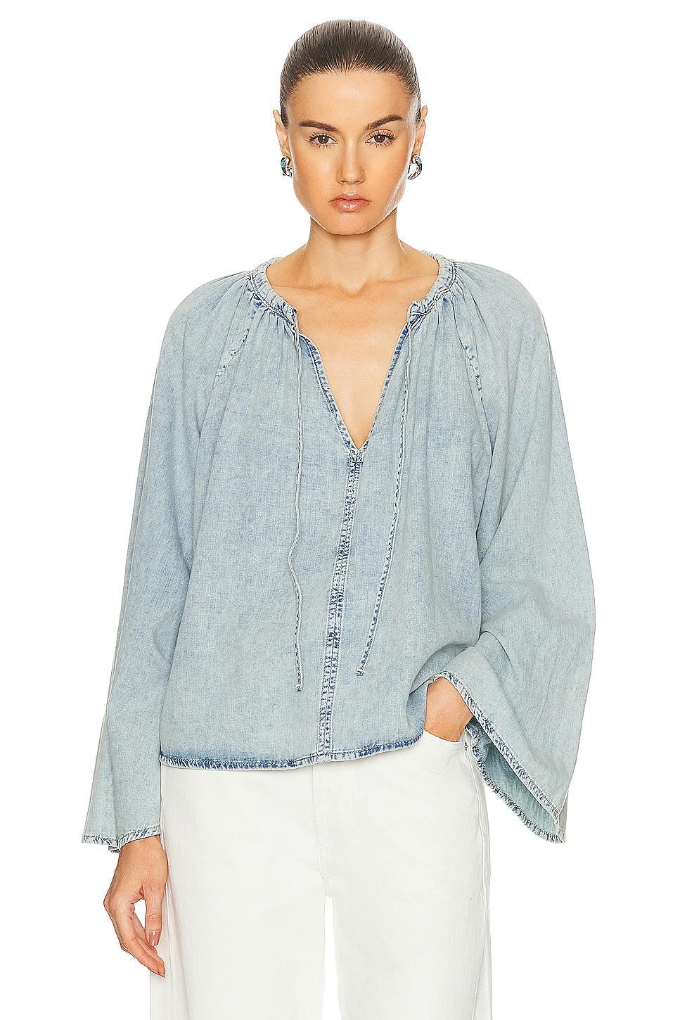 FRAME Tie Neck Denim Top Product Image