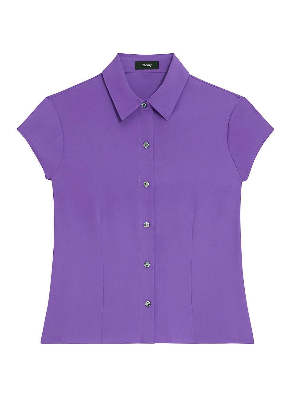 Womens Cap-Sleeve Silk Button-Front Shirt Product Image