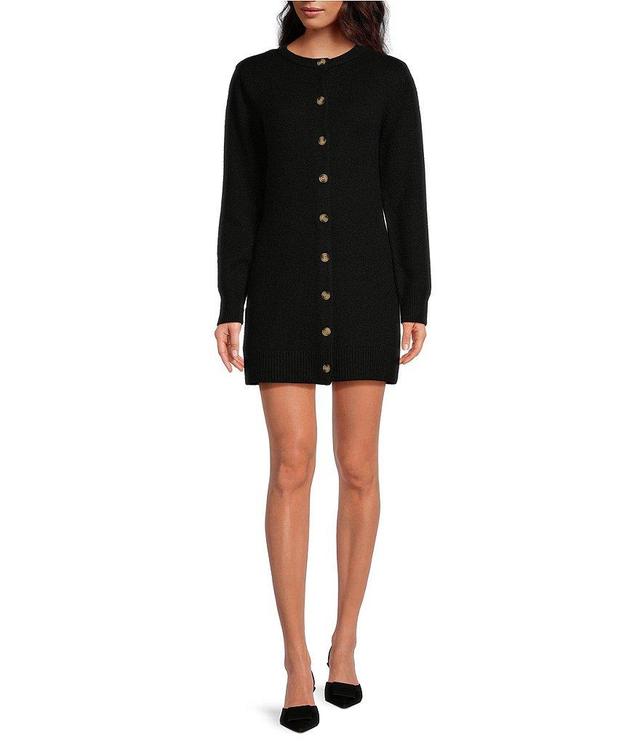 Gianni Bini Matilda Wool Blend Knit Crew Neck Long Sleeve Button Front Bodycon Mini Cardigan Dress Product Image