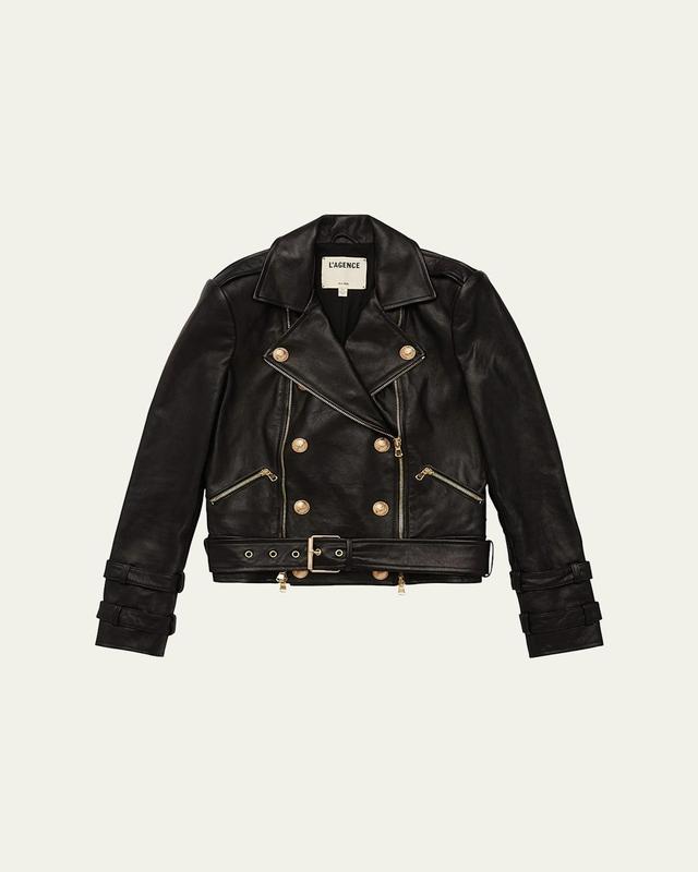 Womens Billie Belted Leather Jacket Product Image