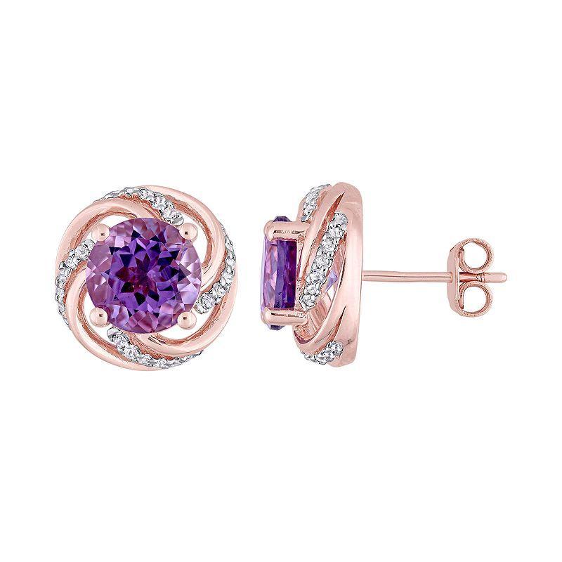 Stella Grace Rose Gold Tone Sterling Silver Amethyst & White Topaz Swirl Stud Earrings, Womens, Purple Product Image