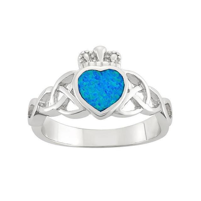 Lab-Created Blue Opal Sterling Silver Claddagh Ring, Womens Product Image