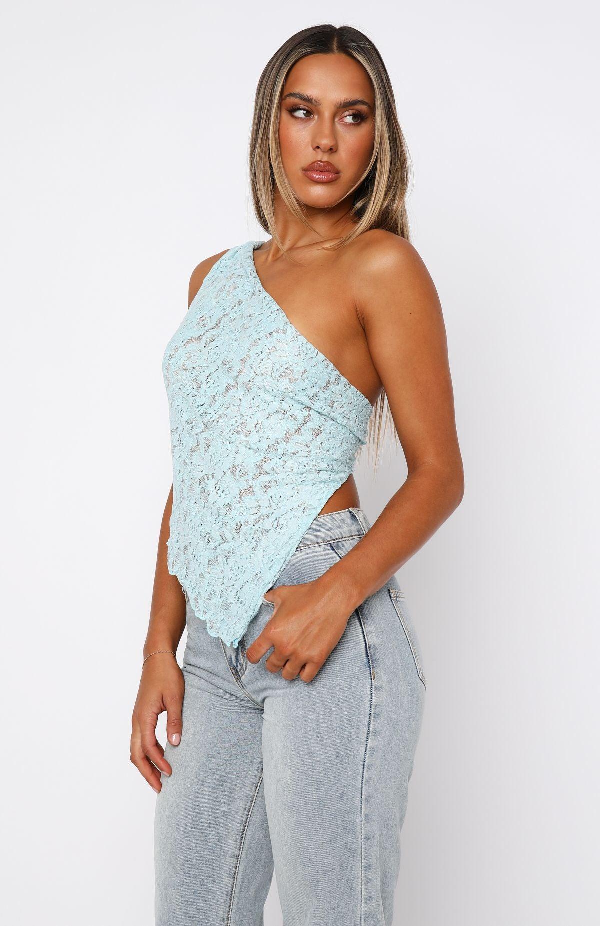 It's A Love Story Lace Top Aqua Product Image