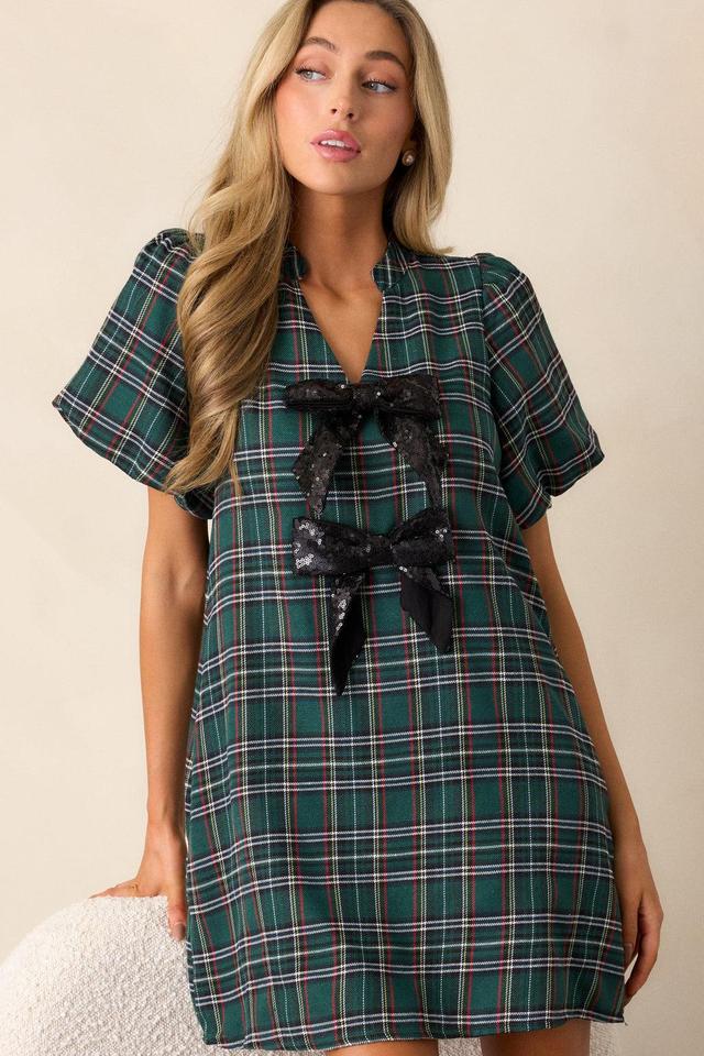 Whispers In The Wind Forest Green Plaid Mini Dress Product Image