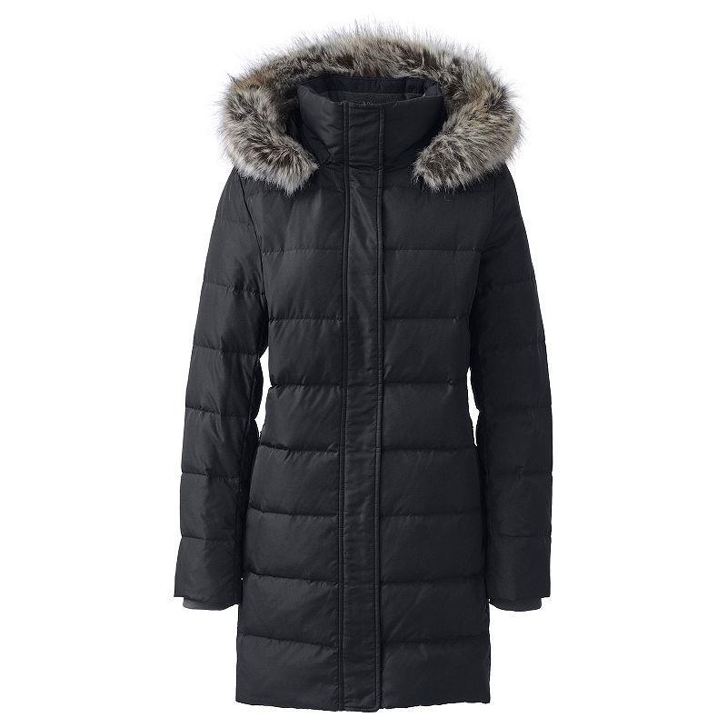 Womens Lands End Faux-Fur Hood Long Down Winter Coat Dark Blue Product Image