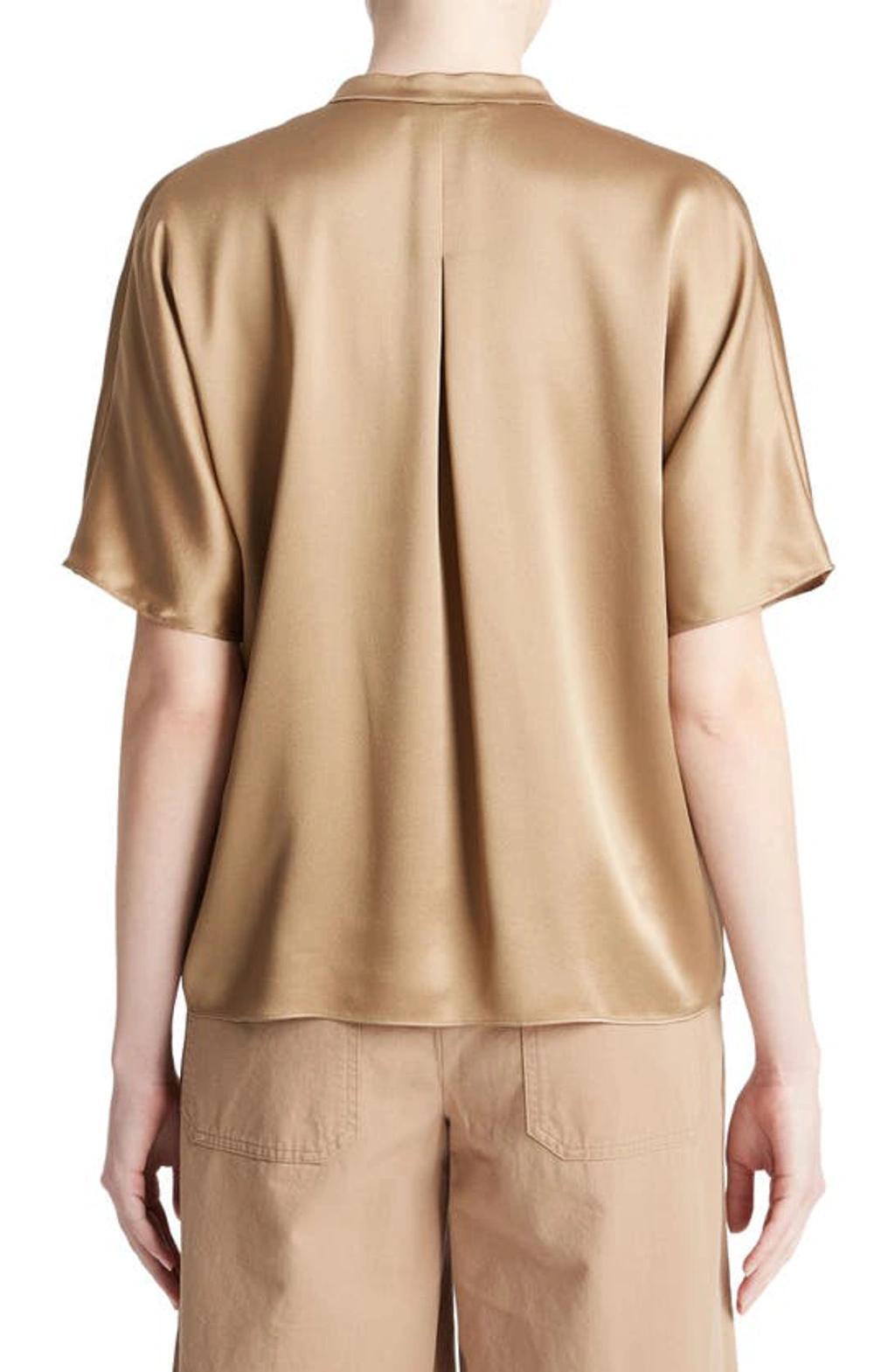 VINCE Short-sleeve Dolman Button-front Silk Blouse In Gold Product Image