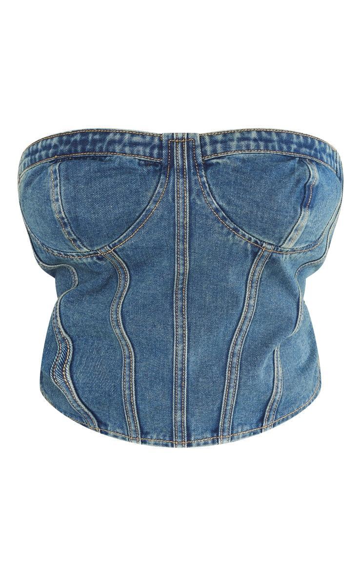 Plus Vintage Wash Seam Detail Denim Corset Product Image