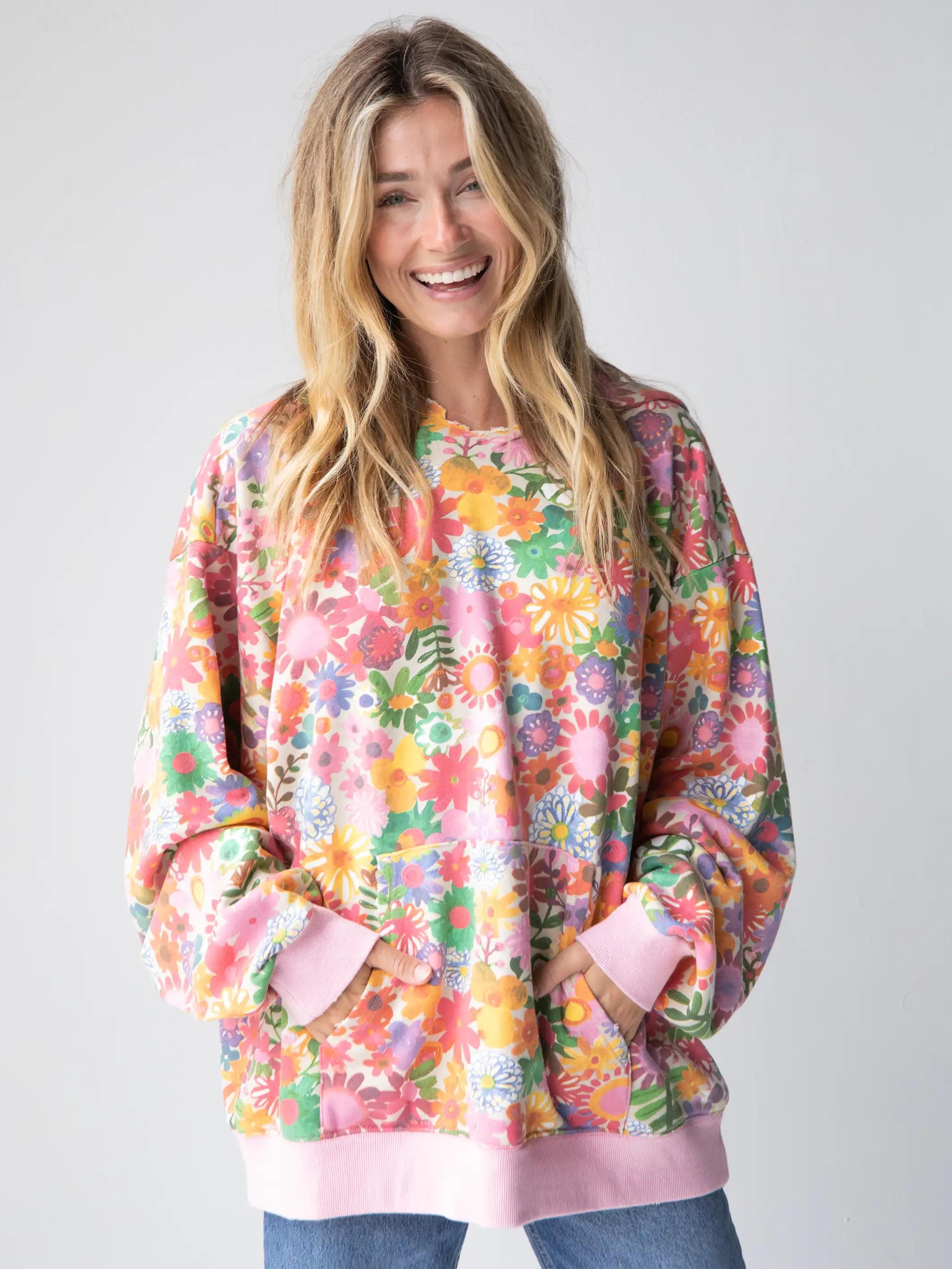 Oversized Printed Sweatshirt - Rainbow Floral Product Image