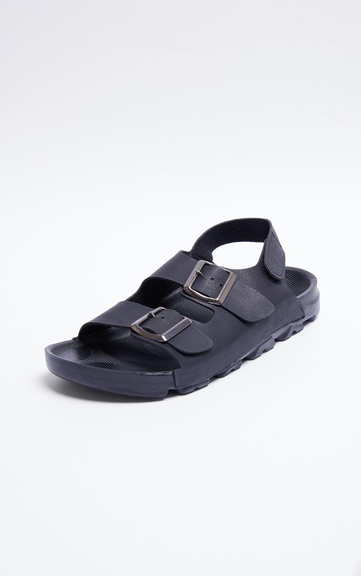 Black Rubber Chunky Sole Buckle Detail Sling Back Sandals Product Image