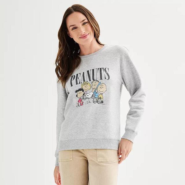 Womens Peanuts Crew Graphic Pullover Grey Product Image