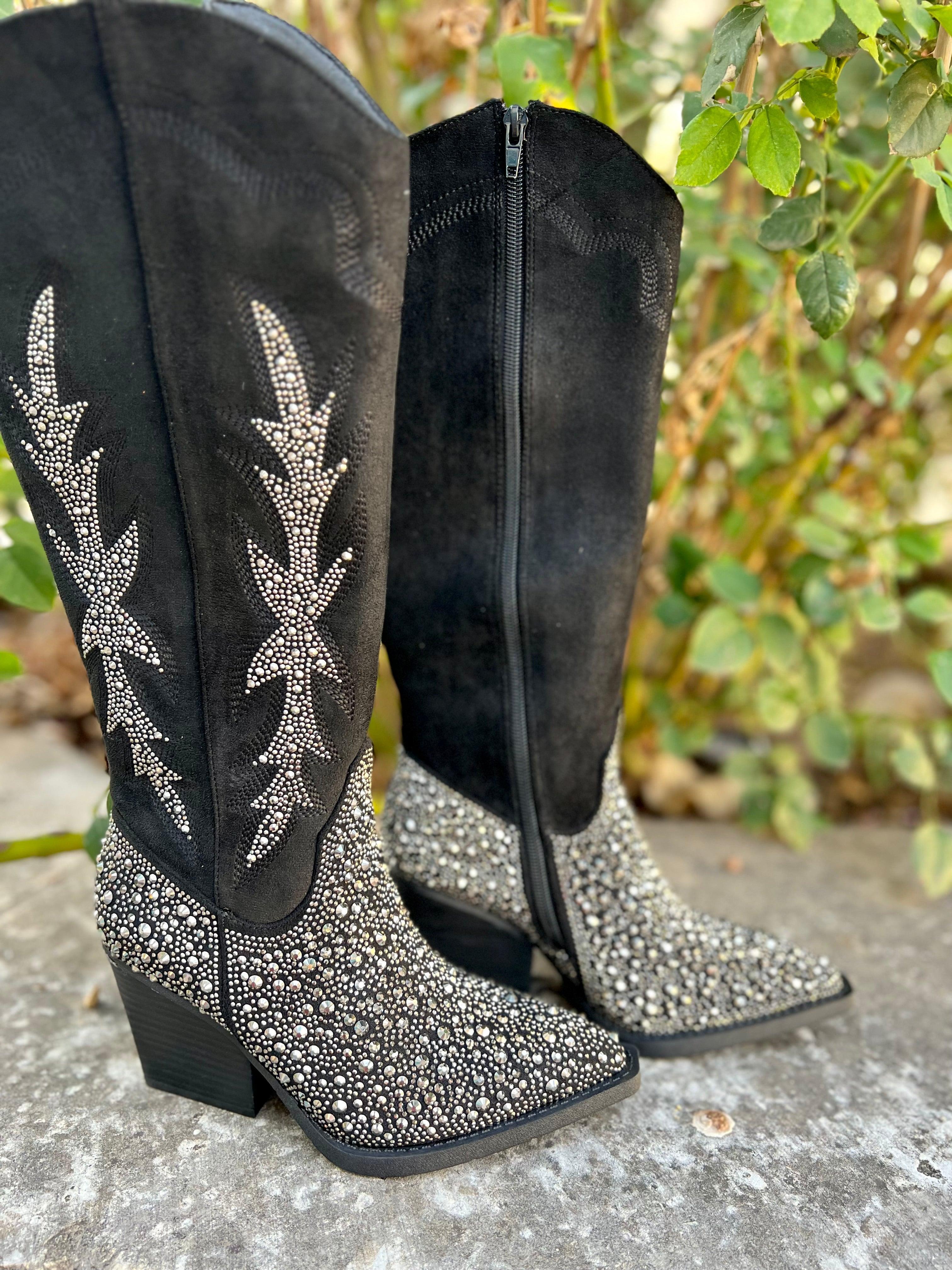 Very G Black Rhinestone Western Style Boots Product Image