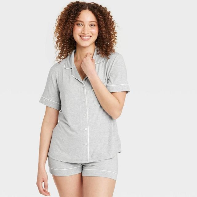 Womens Cloud Knit Short Sleeve Notch Collar Top and Shorts Pajama Set - Auden Heathered XL Product Image