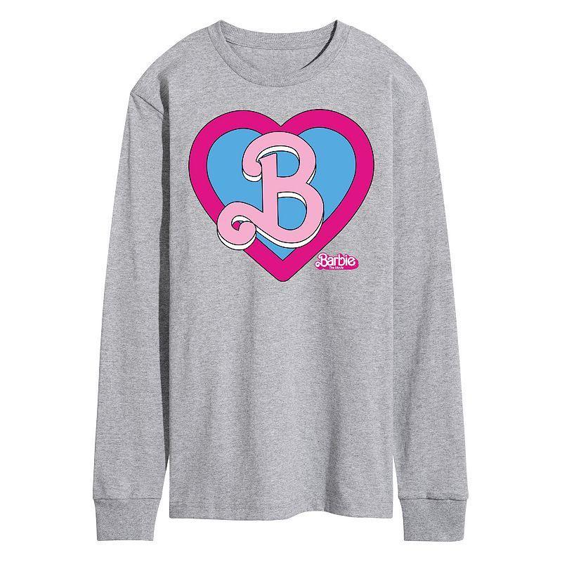 Mens Barbie Theatrical Heart Crest Long Sleeve Graphic Tee Med Grey Product Image