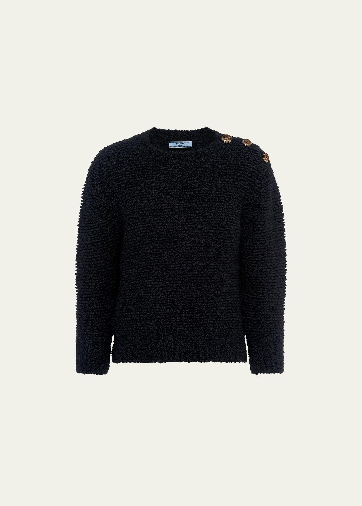 Wool Boucle Knit Sweater with Shoulder Buttons Product Image