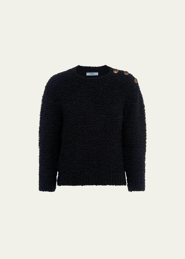 Wool Boucle Knit Sweater with Shoulder Buttons Product Image