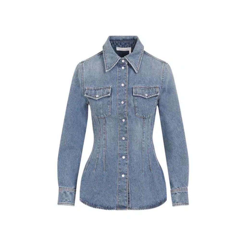 Navy Denim Shirt For Women In Blue Product Image