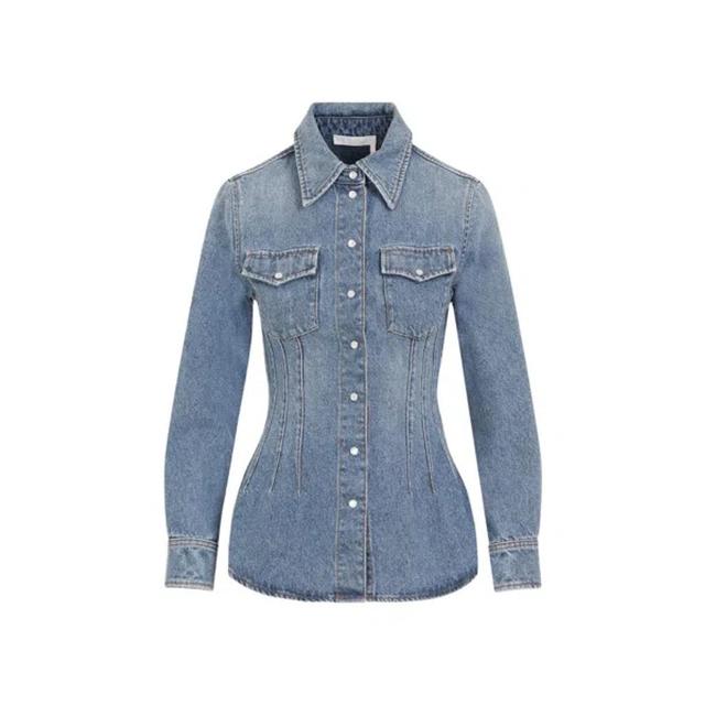 Navy Denim Shirt For Women In Blue Product Image