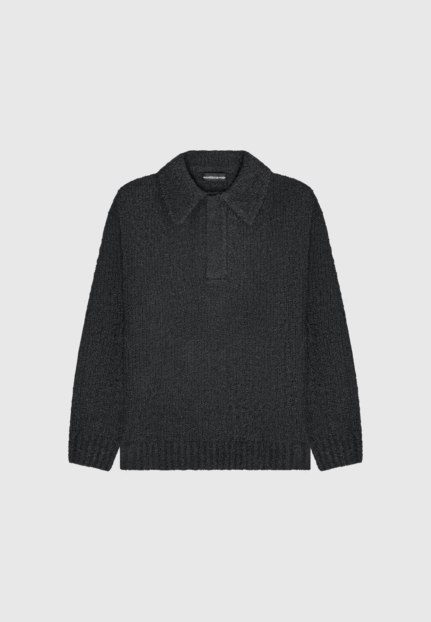 Boucle Knit Polo Jumper - Black Male Product Image