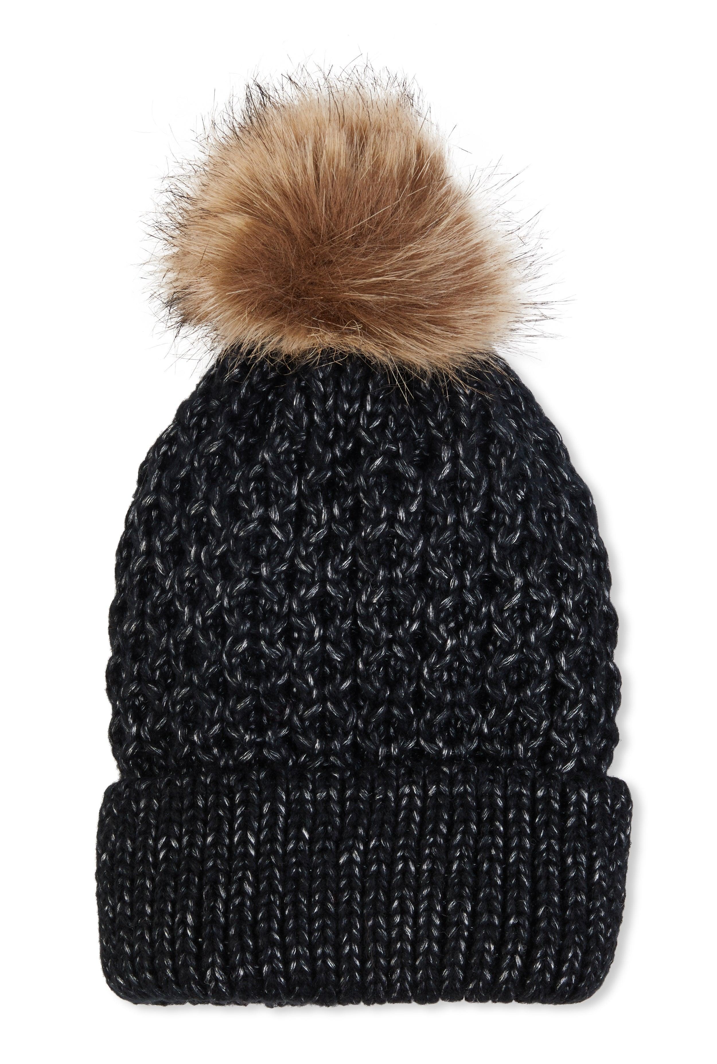 Faux Fur Pom Pom Knit Beanie Female Product Image