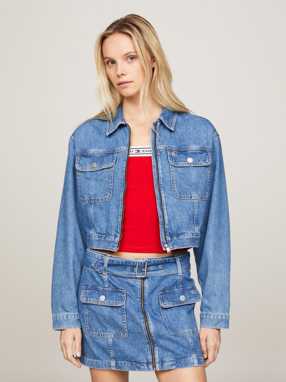 Tommy Hilfiger Women's Cropped Zip Denim Jacket Product Image