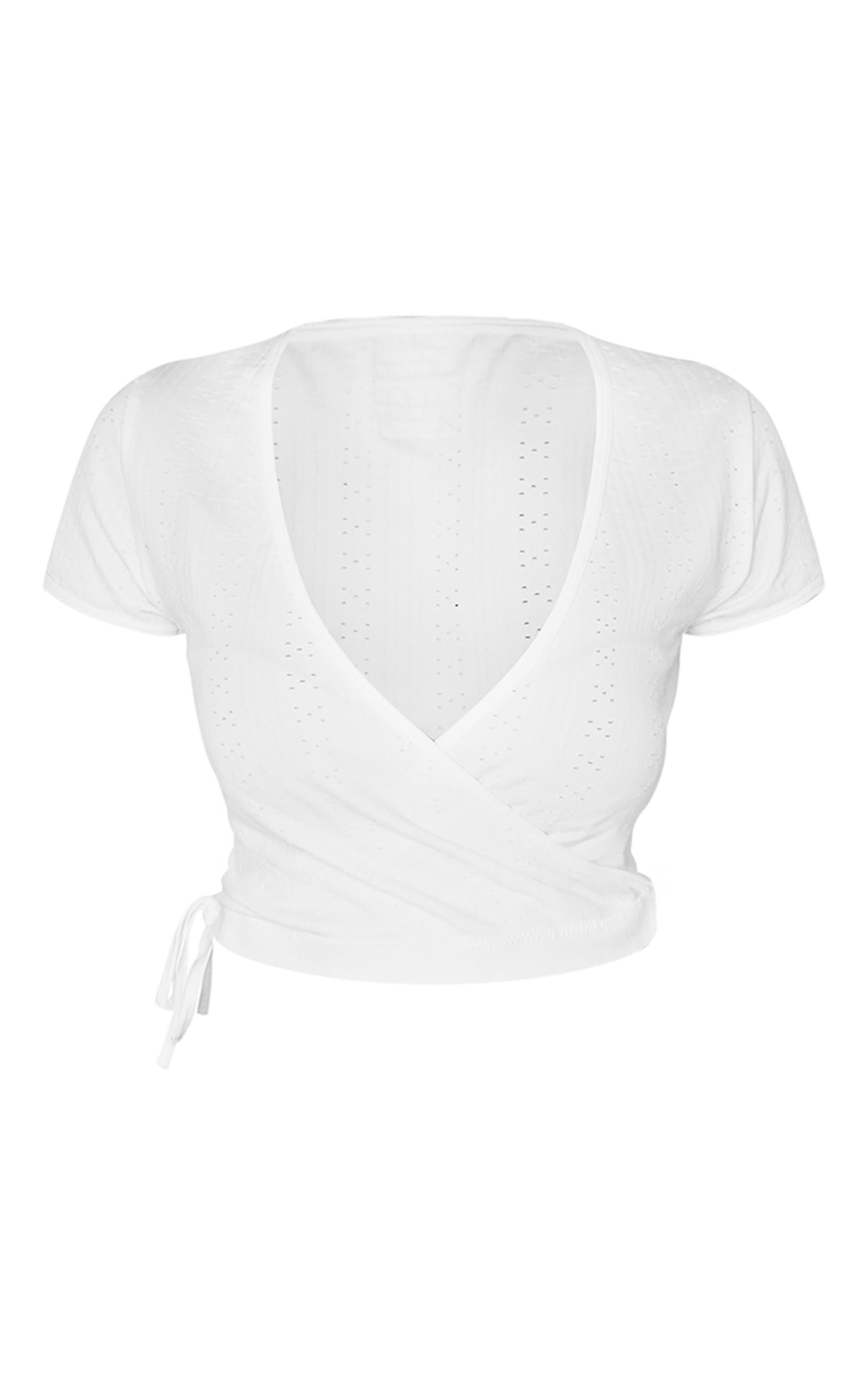 White Contour Pointelle Cross Over Detail Crop Top Product Image