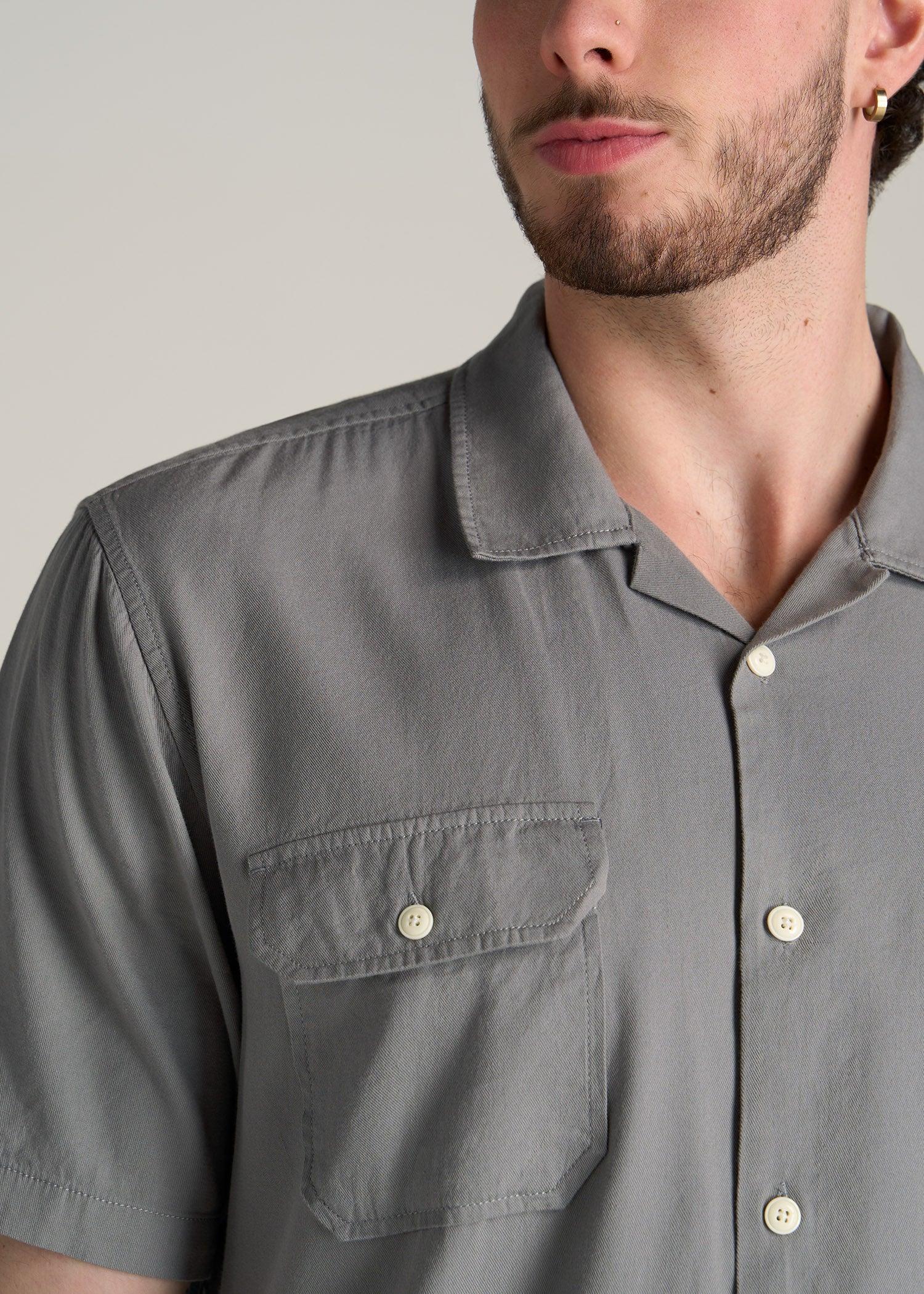 LJ&S Two-Pocket Camp Shirt for Tall Men in Pewter Male Product Image