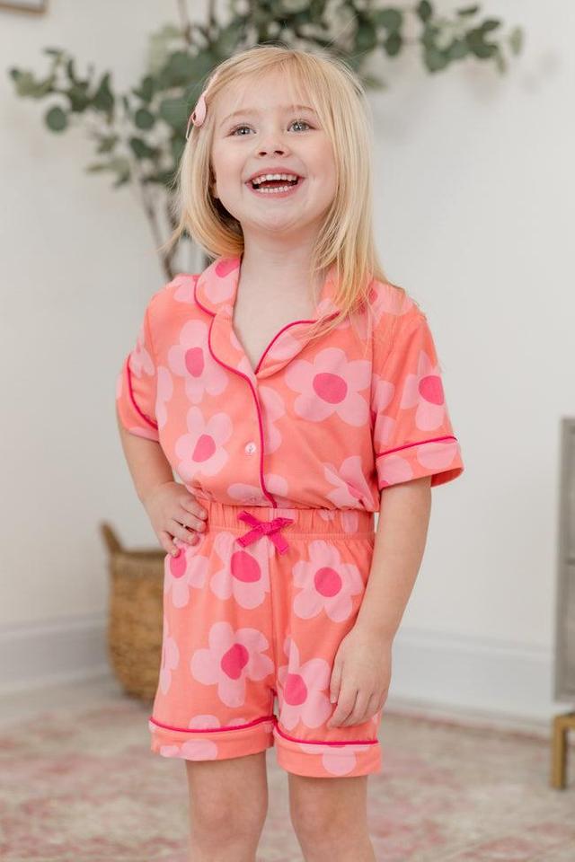 Kid's Good To Get Away Orange and Pink Floral Pajama Set Product Image