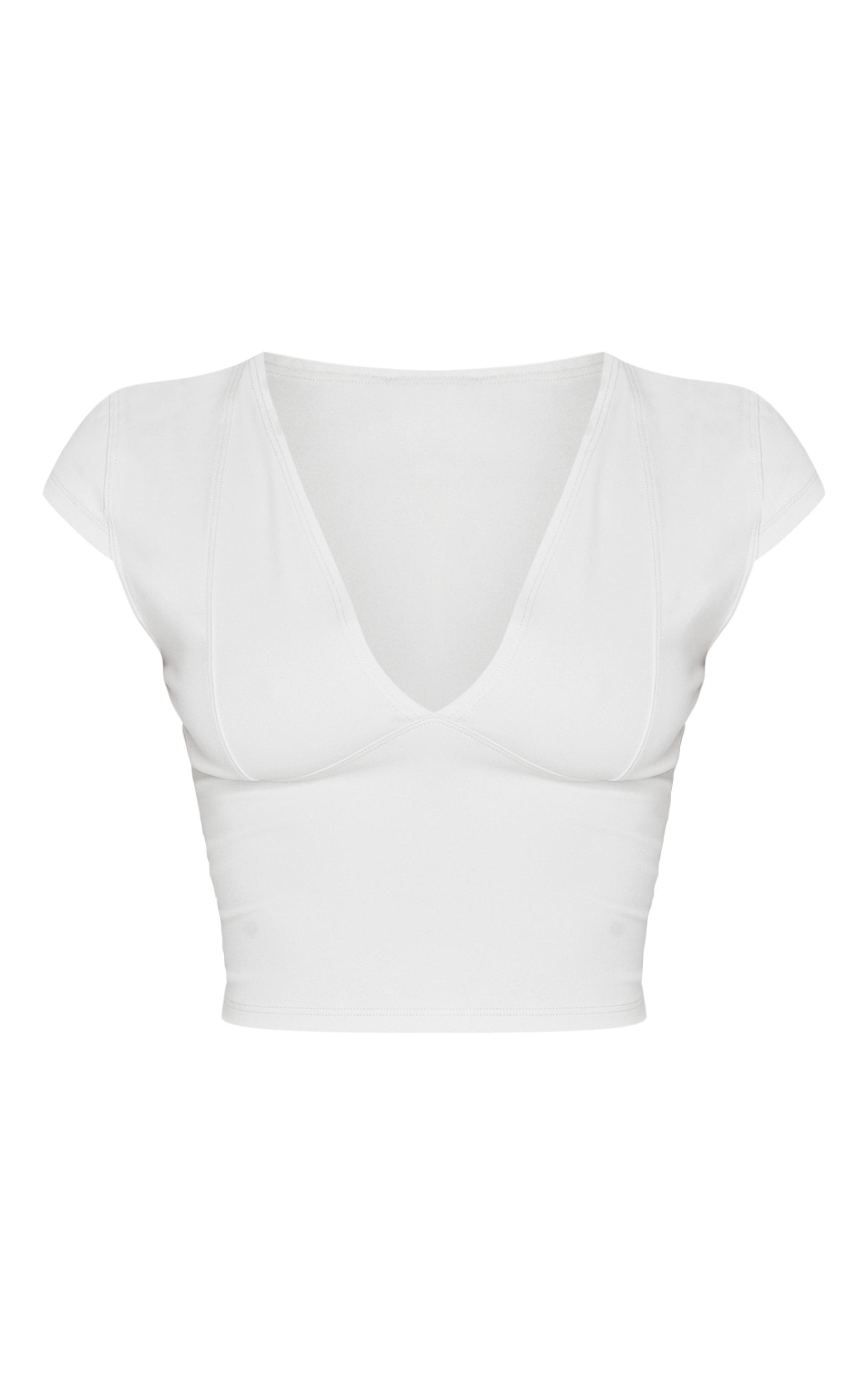 Petite Cream Snatched Sculpt V Neck Crop Top Product Image