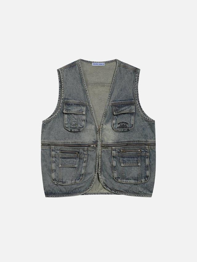 Aelfric Eden Zip Up Washed Denim Vest Product Image