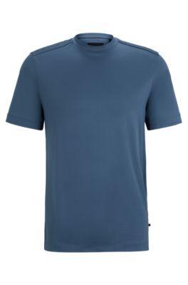 HUGO BOSS Mixed-material T-shirt With Mercerized Stretch Cotton In Blue Product Image