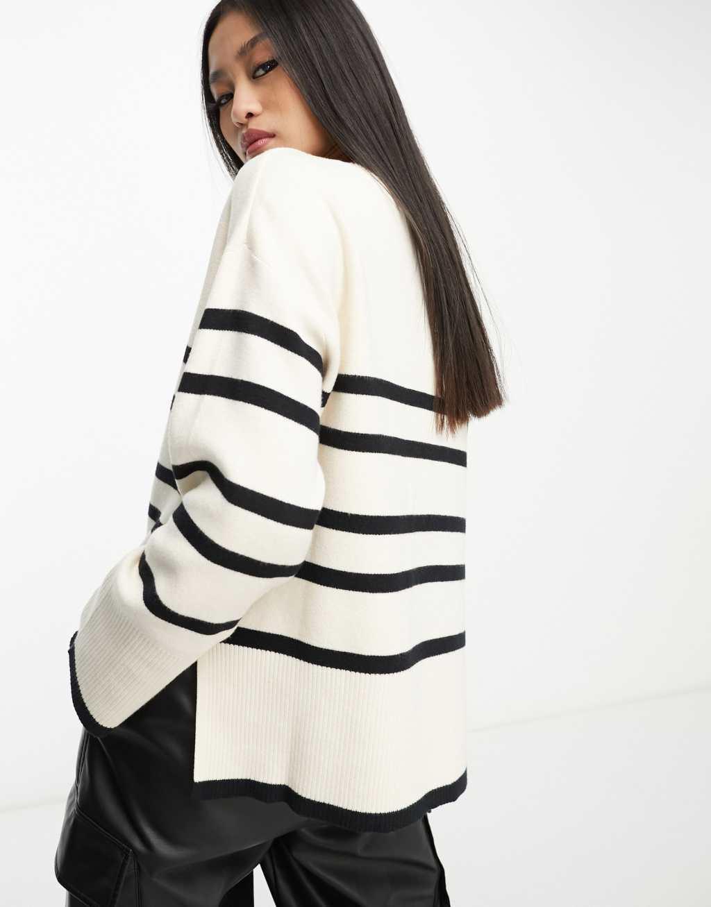 Vero Moda striped sweater in mono Product Image