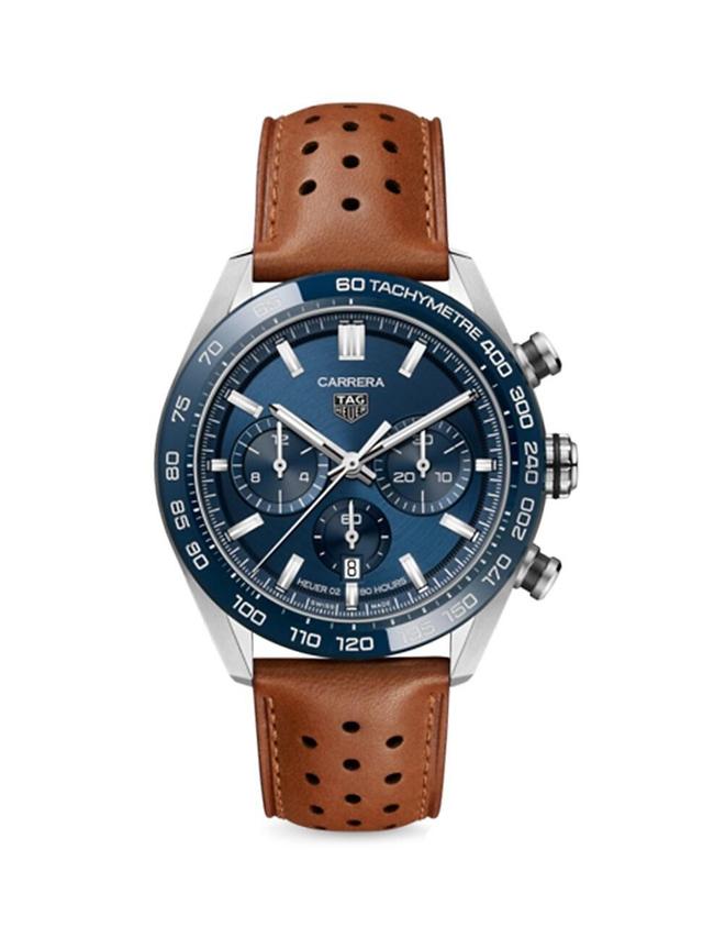 Mens Carrera Stainless Steel & Leather Chronograph Watch Product Image