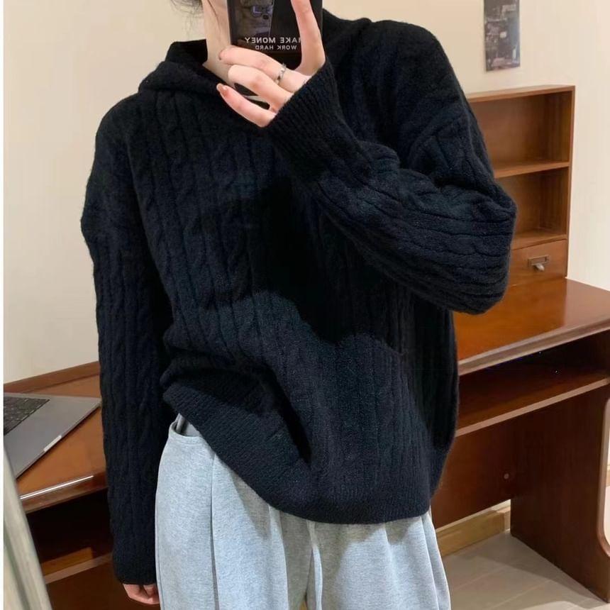 Hooded Cable Knit Sweater Product Image