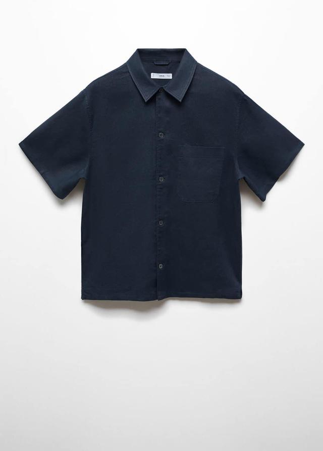 MANGO MAN - Regular fit 100% linen shirt with pocket dark navyMen Product Image