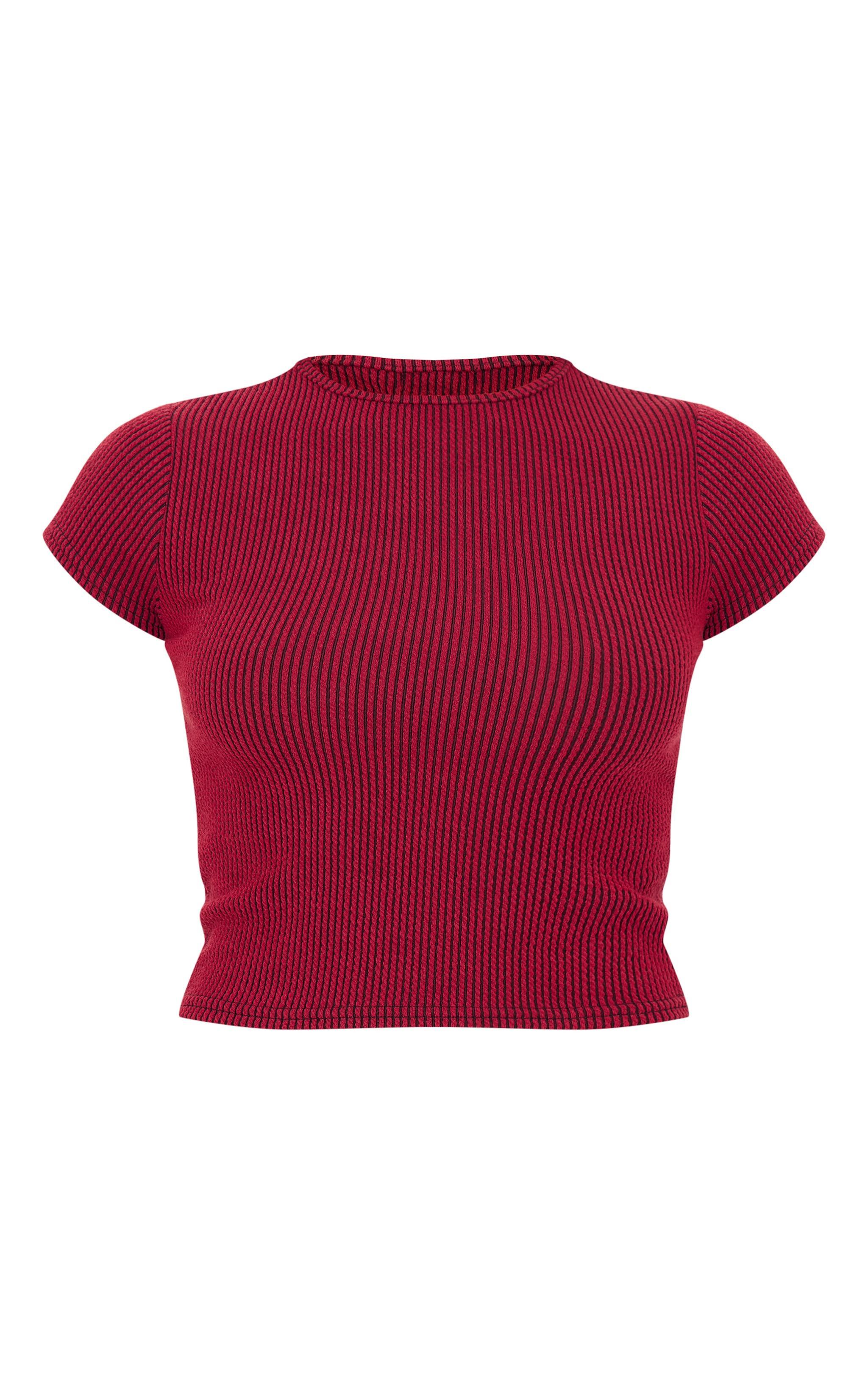 Burgundy Two Tone Crinkle Rib T-shirt Product Image